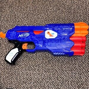 Nerf Dual-Strike Blaster - Vibrant Blue and Fiery Orange